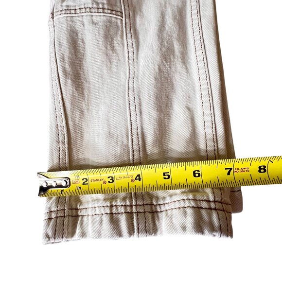 PacSun White High Waisted Cargo Pants Elastic Waist Pockets M Contrast Stitching - Picture 13 of 15